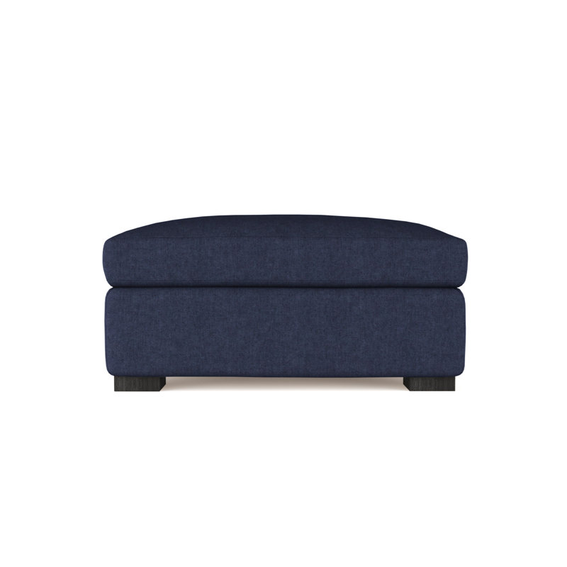 Crosby Ottoman, Plush Velvet Blue Print, Ebony