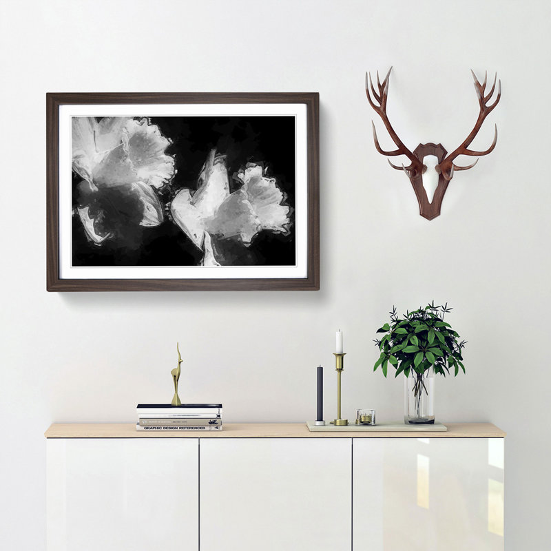 Pair of Daffodils in Abstract - Picture Frame Graphic Art Print, 27cm H x 36cm W x 2cm D, Walnut Framed
