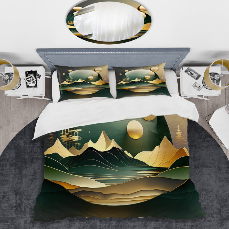 Ensemble de housse de couette en microfibre / polyester Dreamy Golden Mountain III