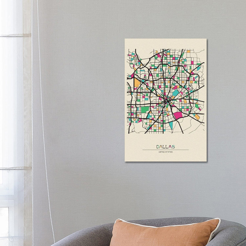 Dallas, Texas Map by Ayse Deniz Akerman - Wrapped Canvas Gallery-Wrapped Canvas Giclée, 66.04 cm H x 45.72 cm W x 3.175 cm D