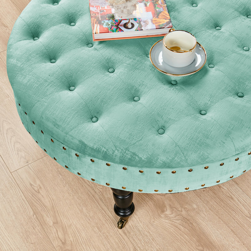 Laforge Velvet Ottoman, North Sea Blue Velvet