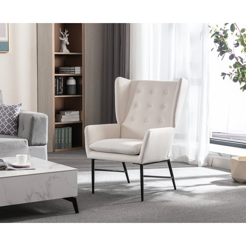 Owosso Velvet Wingback Chair, Beige