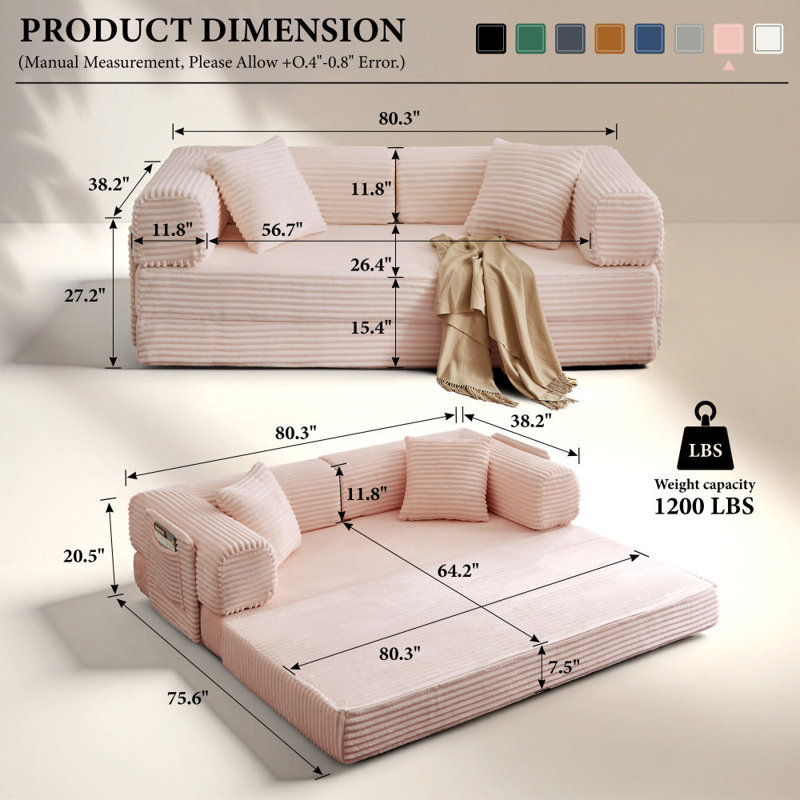 Canapé-lit convertible Boneless, Rose