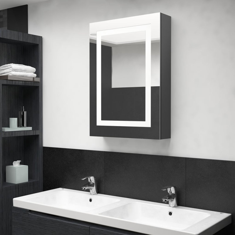 Barfuss 500mm W 700mm H Surface Frameless Medicine Cabinet with Mirror and Fixed Shelves, Shining Grey