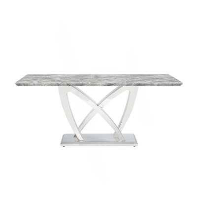 Marble Dining Table For 6 People, 70'' Rectangle Faux Marble Dining Table With Mirrored Finish Stainless Steel Base, Modern Large Size Marble Kitchen