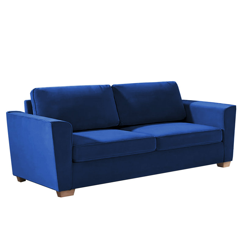 Latitude Run 77" Velvet Queen Pull Out Sleeper Loveseat with Memory Foam Mattress, 30” H x 77” W x 28” D, Blue