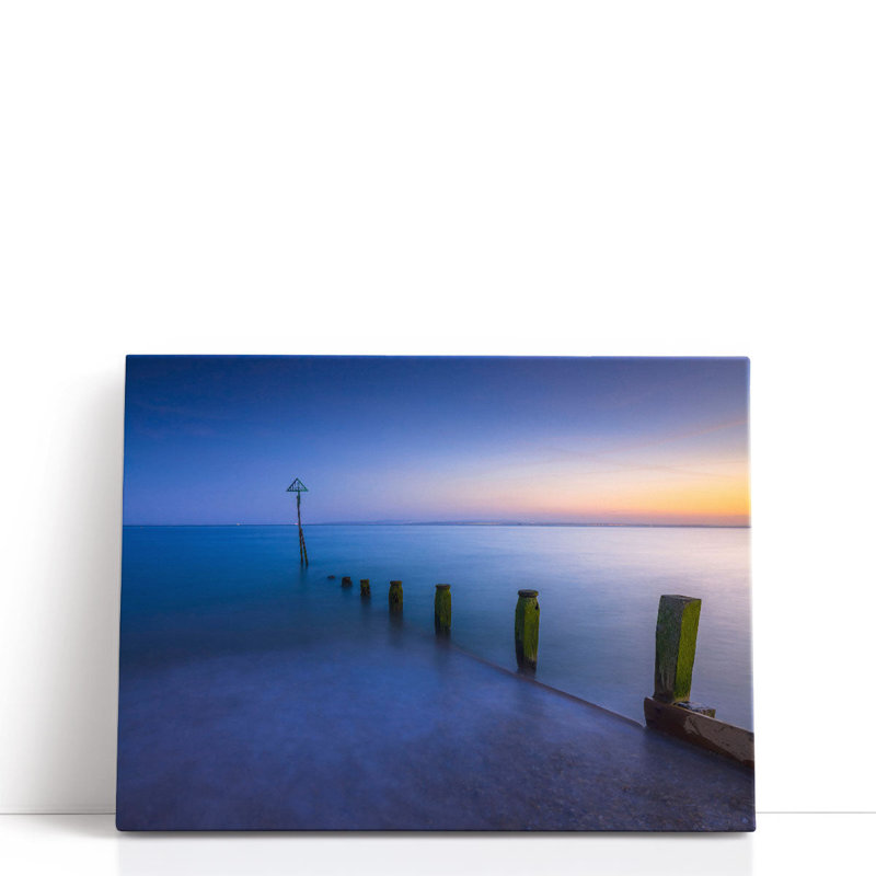 «Groynes At Dusk», Hayling Island, UK - reproduction d'art sur toile, H 18 po x l 24 po