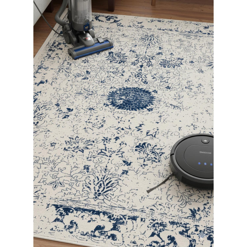 Rug Branch Azura 2' x 3' (2' x 3'3") Blue/Navy Boho Indoor Doormat Rug, Contemporary, Low Pile, Stain-Resistant Entry Carpet - Front Door, Mudroom, Hallway and Kitchen