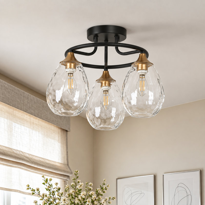 Teandrea 3- Light Dimmable Hammered Semi Flush Mount