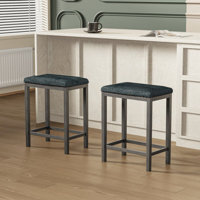 Winston Porter Solid Wood Backless Bar Stool - Set of 4 Straight-Leg Stools with Upholstered Seat by Winston Porter