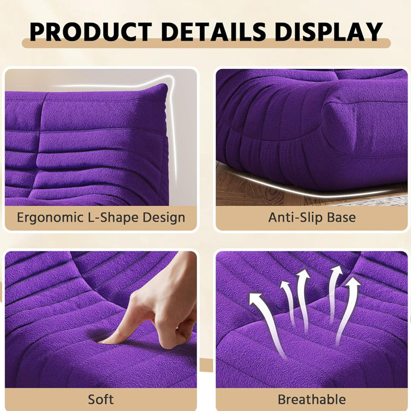 38" W Bean Bag Chair Sofa No-assembly Teddy Fabric Sofa Perfect For Bedroom, Study, Or Living Room, Purple Teddy