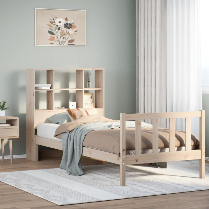 Bookcase Bed Without Mattress Solid Wood Pine, European Single (90 x 200cm), Natural