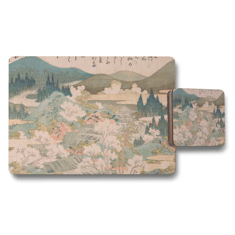Japanese Style Landscape Placemats And Coaster Set With Scenic Artwork