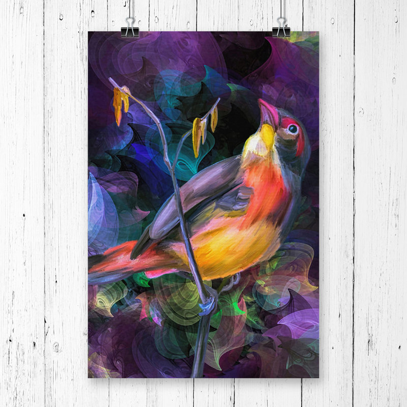 Bird Colourful Abstract Art - Frameless Print, 84.1cm H x 59.4cm W