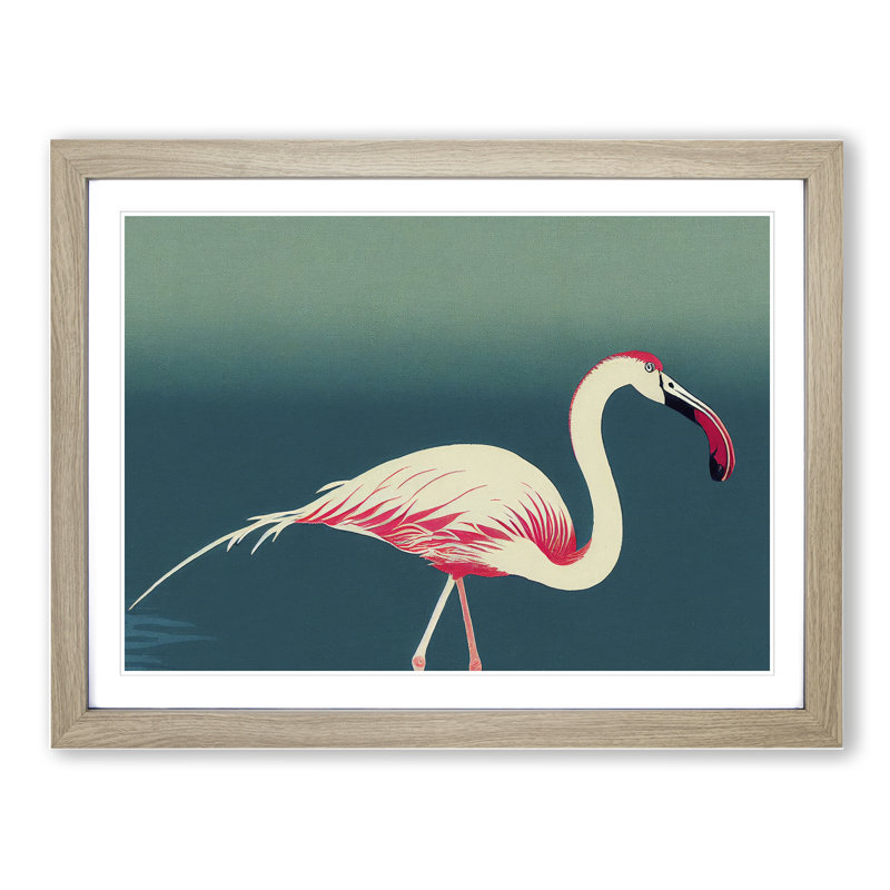 Gorgeous Flamingo - Single Picture Frame Print, 46cm H x 64cm W x 2cm D, Oak Framed