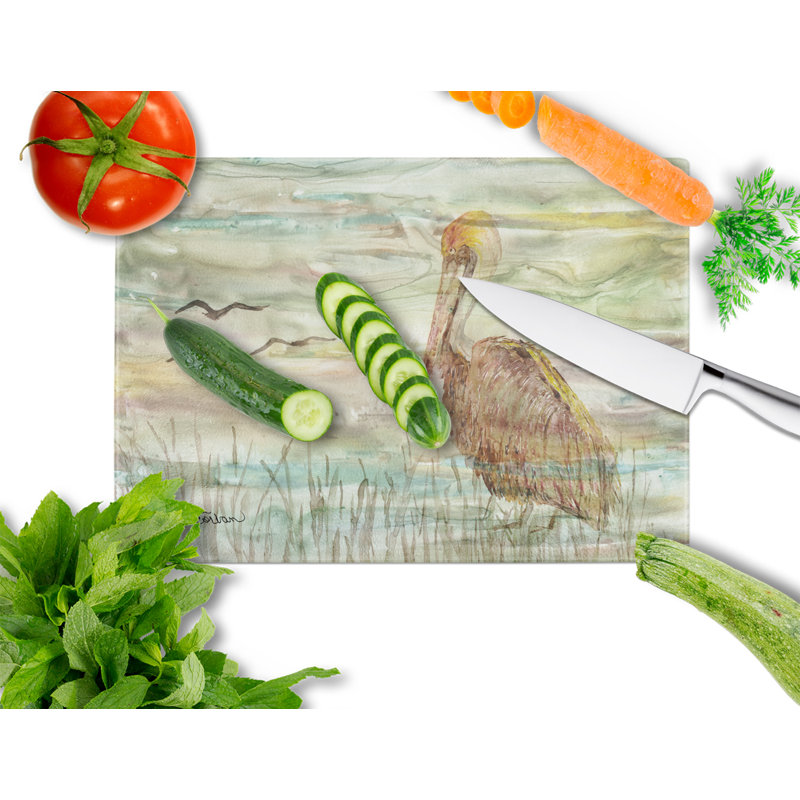 Caroline's Treasures Tempered Glass Pelican Cutting Board, Brown Sunset