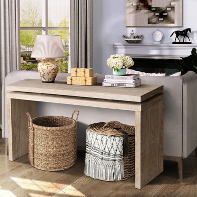 Console double à panneau double de 60 po, avec pieds et tablettes en bois massif, idéale pour une table d'appoint de 60 po avec design rétro, suspension et fabrication, zone d'entrée appropriée