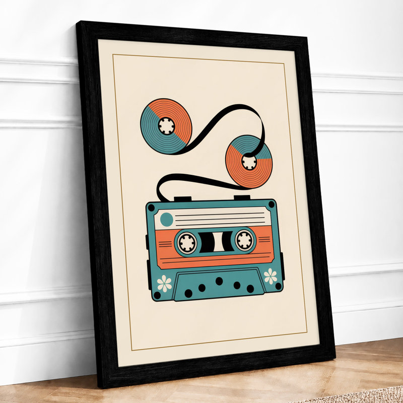 Unspooled Cassette Retro - Framed Print, A2 - 59.4 x 42.0 cm, Black