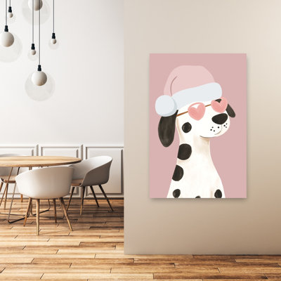 Sweet Santa Puppy Playful Whimsical Contemporary Dog Portrait Winter Wall Art Print 1 Piece Wrapped Canvas Wall Art