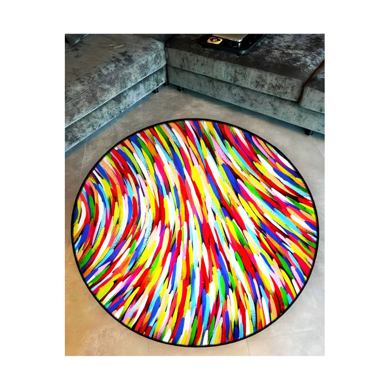 Multicolored Thick Stripes Patterned Woven Base Modern Decorative Carpet, Round 2'8"