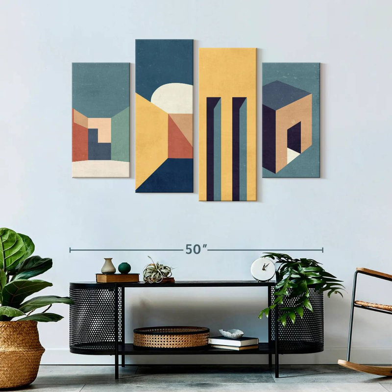 Abstract Structures - 4 Piece Wrapped Canvas Print, 32" H x 52" W x 1.25" D