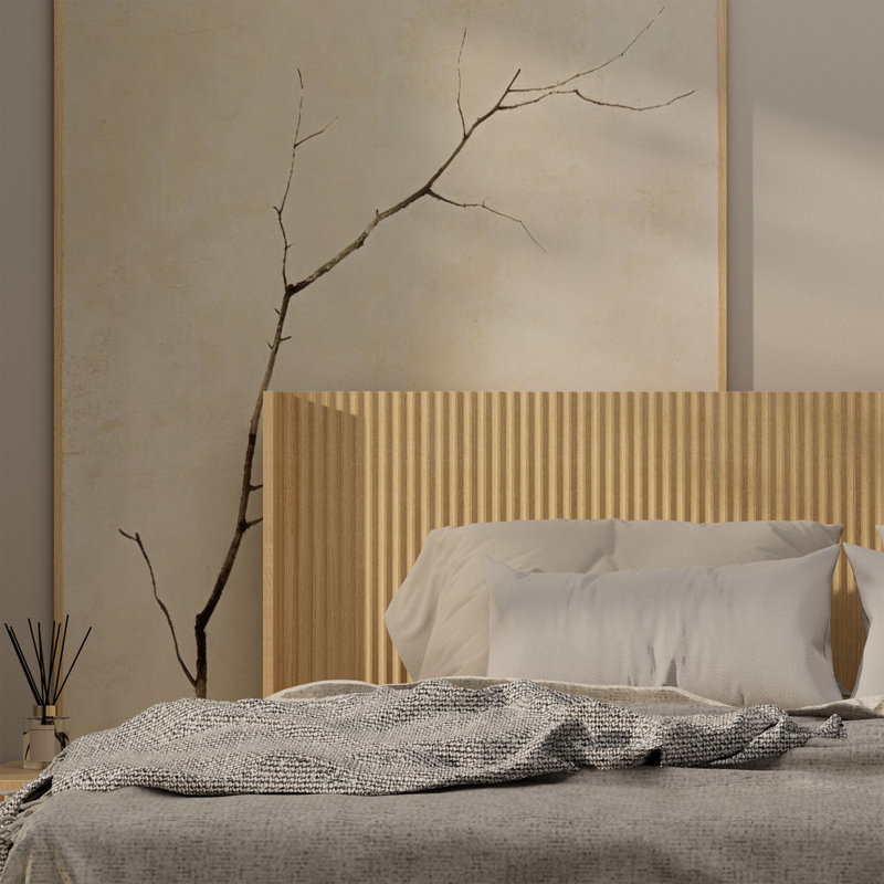 Tête de lit murale Ebern Designs, Très grand lit, Chêne
