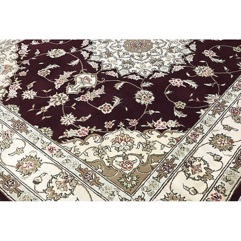 Hand-Knotted High-Quality Maroon and Beige Area Rug