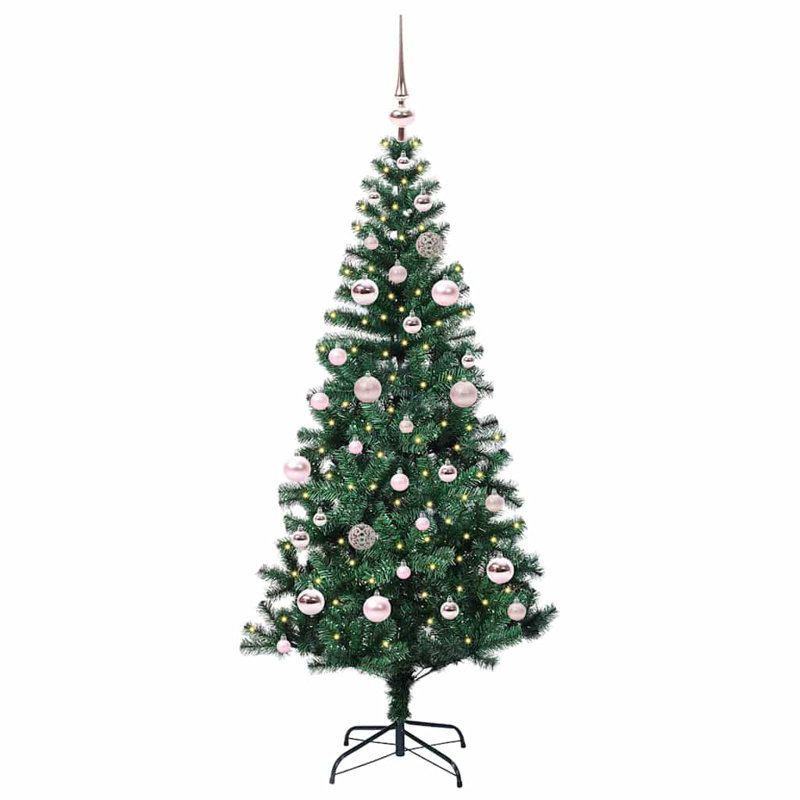 vidaXL Artificial Pre-lit Christmas Tree Green PVC and Metal, 4.92 ft