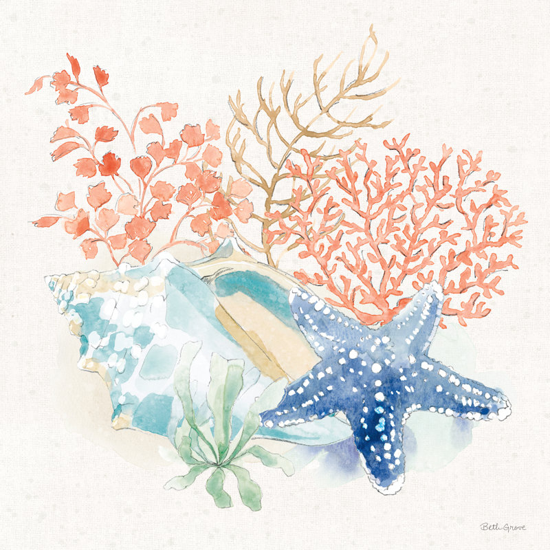 «Seaside III» par Beth Grove - Peinture, H 36 po x l 36 po, Non, Toile tendue