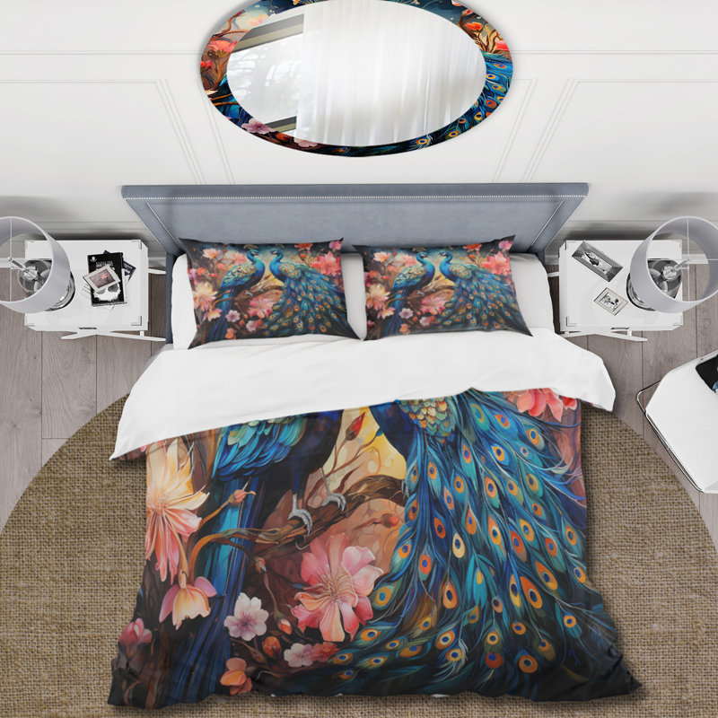 Ensemble de housse de couette Blue Coral Indian Dancing Peacocks II BeddingMicrofiber / Polyester