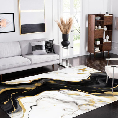 5' x 8' Modern Marble Pattern Abstract Area Rug – Washable Soft Luxury Carpet for Indoor Office & Home Decor
