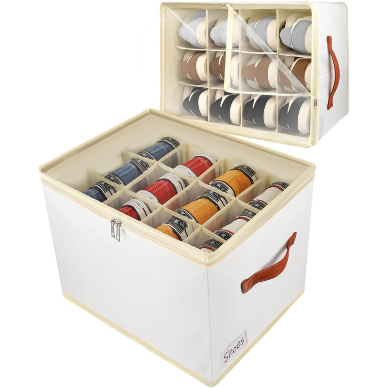 2 Pack Shoe Storage Box Organiser For Closet - 24 Cell Space Saver Shoes Containers Bin With Clear Lids Stackable, Can Fit Ottoman, Foldable Shoe Rack Cabinet Cubby For Wardrobe