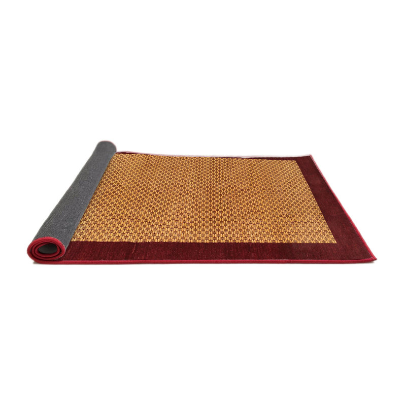 Tapis de zone rouge/beige contemporaine, Carré 8 pi
