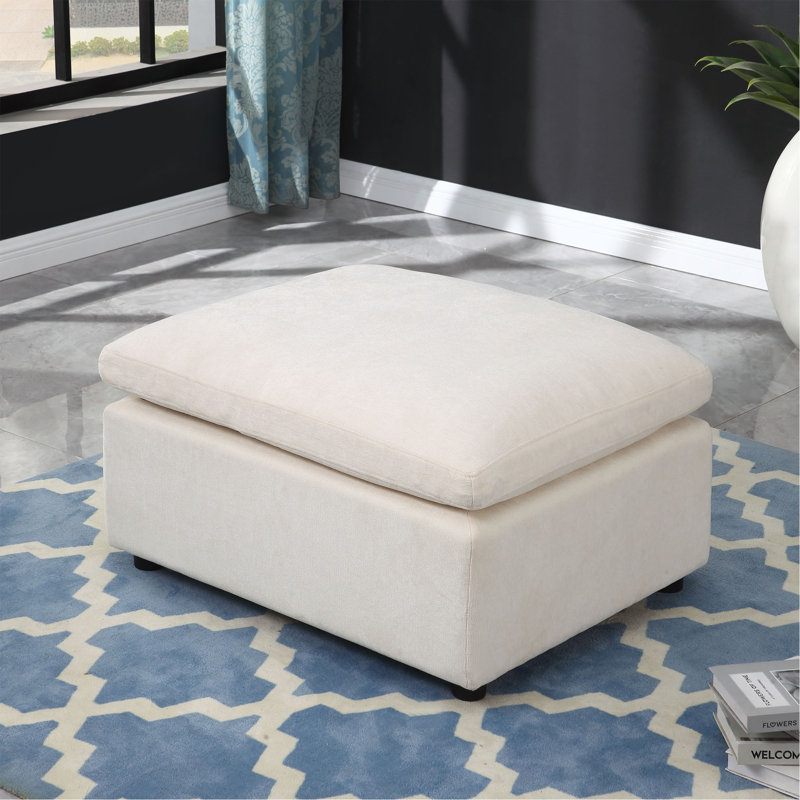 Repose-pieds moderne modulaire carré rembourré pour canapé modulaire, canapé modulaire, chenille beige (SEULEMENT OTTOMAN)