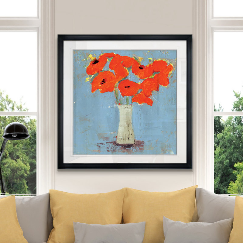 " Orange Poppy Impression I ", 28" H x 28" W, Framed Print, Black