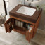 Meuble-lavabo autoportant de style Mid-Century avec comptoir en faux marbre et lavabo en céramique, armoire de rangement à double porte, bois d'ingénierie imperméable, pieds dorés-30493960