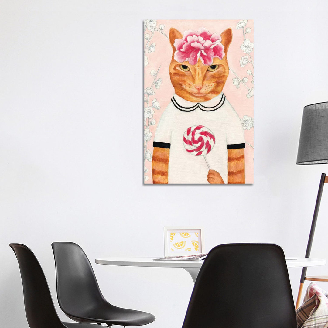 Katze mit Lollypop von Sally B - Galerie-verpackte Leinwand Giclée auf Leinwand