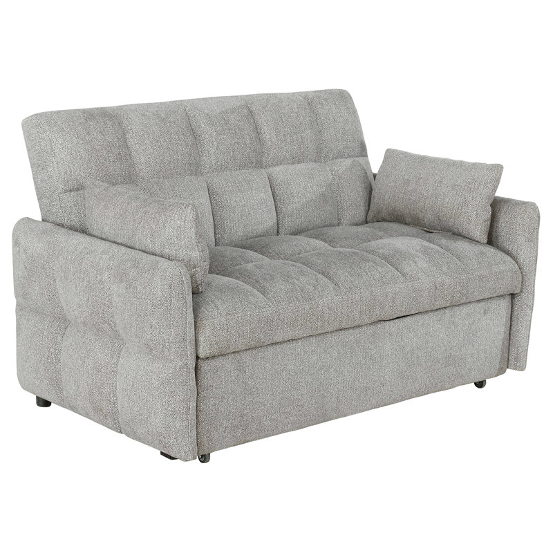 Alvara Tufted Cushion Pull-Out Sleeper Sofa Bed, Light Gray