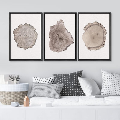 Tree Ring Brown Wood Texture Closeup Neutral Decor Framed On Canvas 3 Pieces Print Wall Art