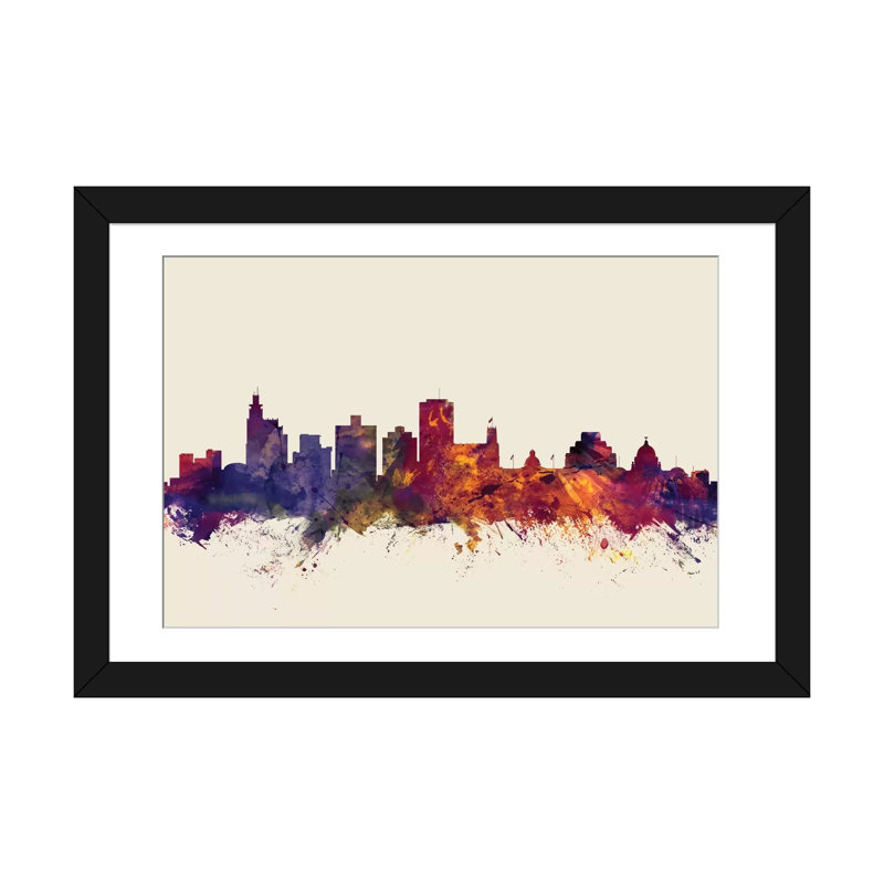 Série d’horizons : jackson, mississippi, usa on beige, reproduction d’art sur toile tendue, H 24 po x l 32 po x P 1 po, Blanc