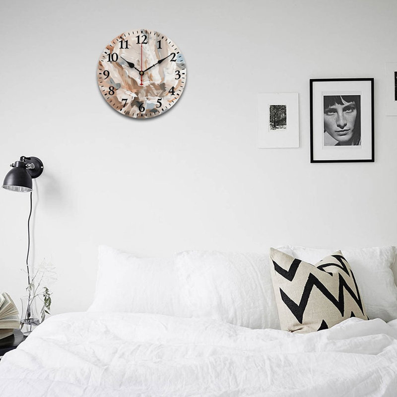 Beige 12" x 12" Wall Clock Decorative, Neutral Abstract Brushstroke