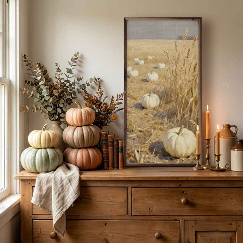 White Pumpkin Patch Narrow Print, 16" H x 8" W