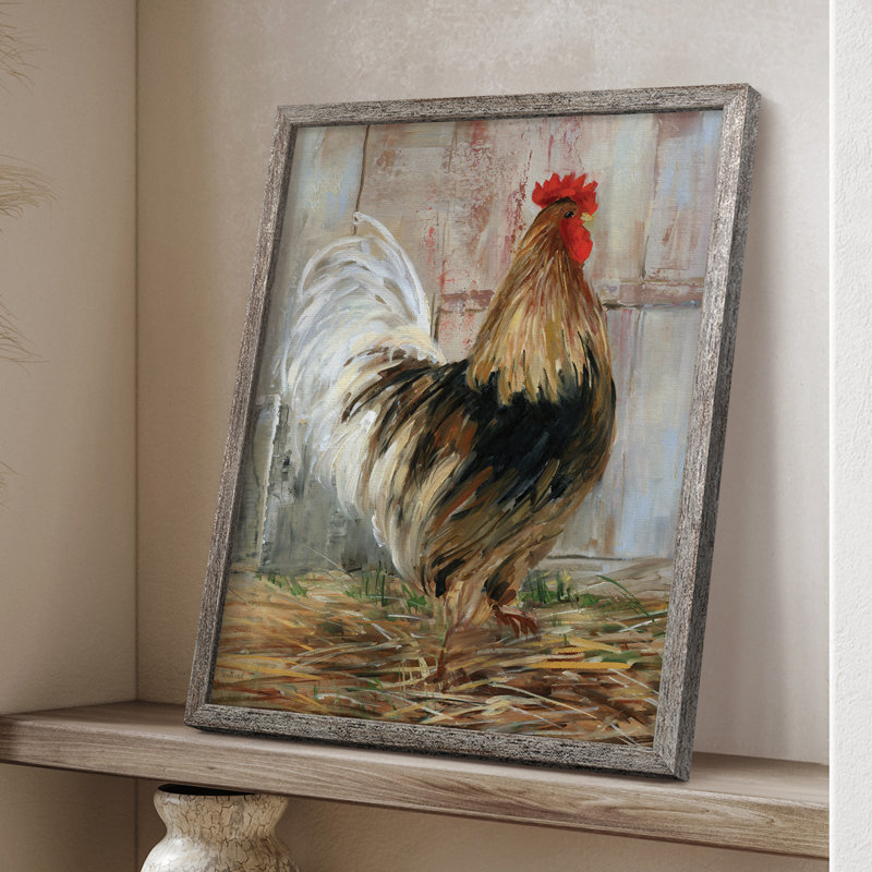 Farmhouse Rooster Framed Print - Solid Wood, 21" H x 17" W