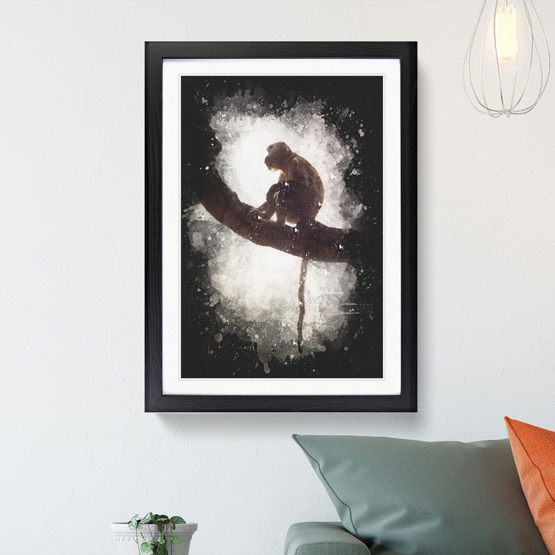 Long-Tailed Macaque Monkey Paint Splash - Picture Frame Graphic Art, Black Framed, 63cm H x 45cm W x 2cm D
