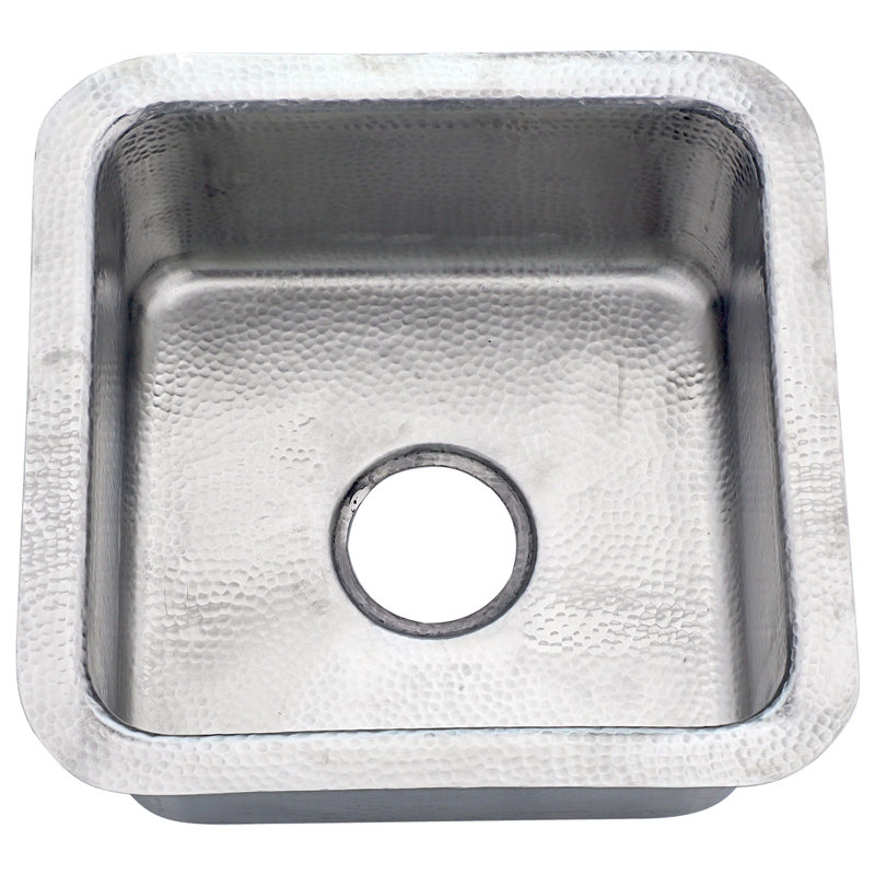 Brightwork 17" x 17" Hand-Hammered Dual Mount Kitchen/Bar Sink, Satin Matte Stainless Steel