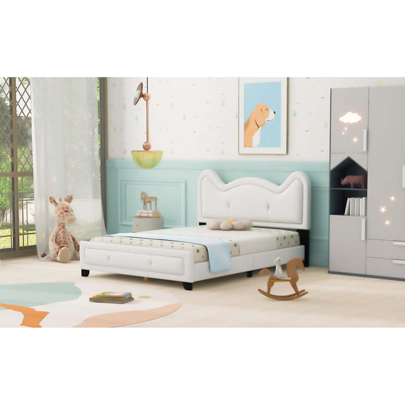Ceasar Vegan Leather Platform Bed, White, Full