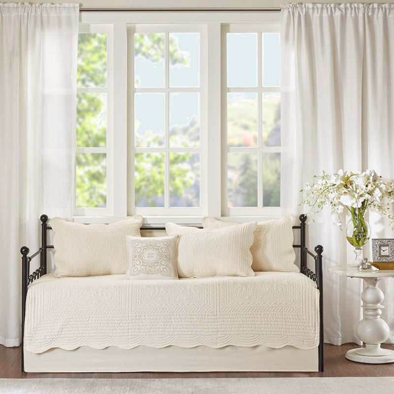 Ensemble de lit de jour réversible 6 pièces, Crème, crème, Couvre-lit simple / couvre-lit + 3 taies décorati