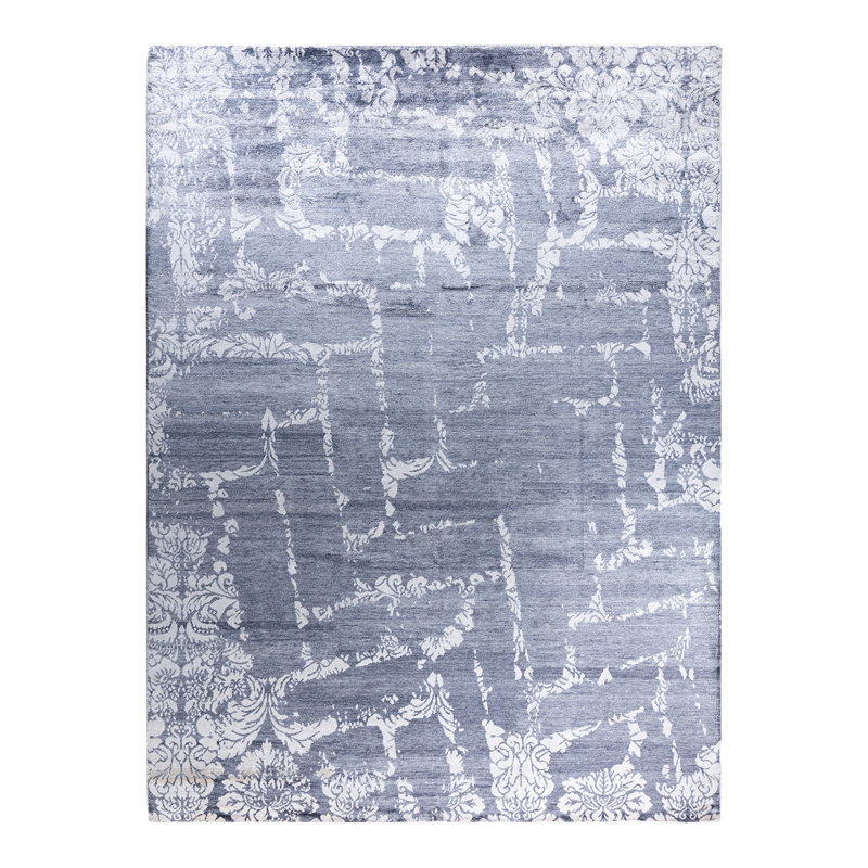 Tapis moderne noué à la main de conception unique - bleu, 9 pi 2 po x 12 pi 1 po Modern