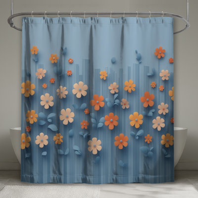 Blue Flowers Shower Curtains Extra Long
