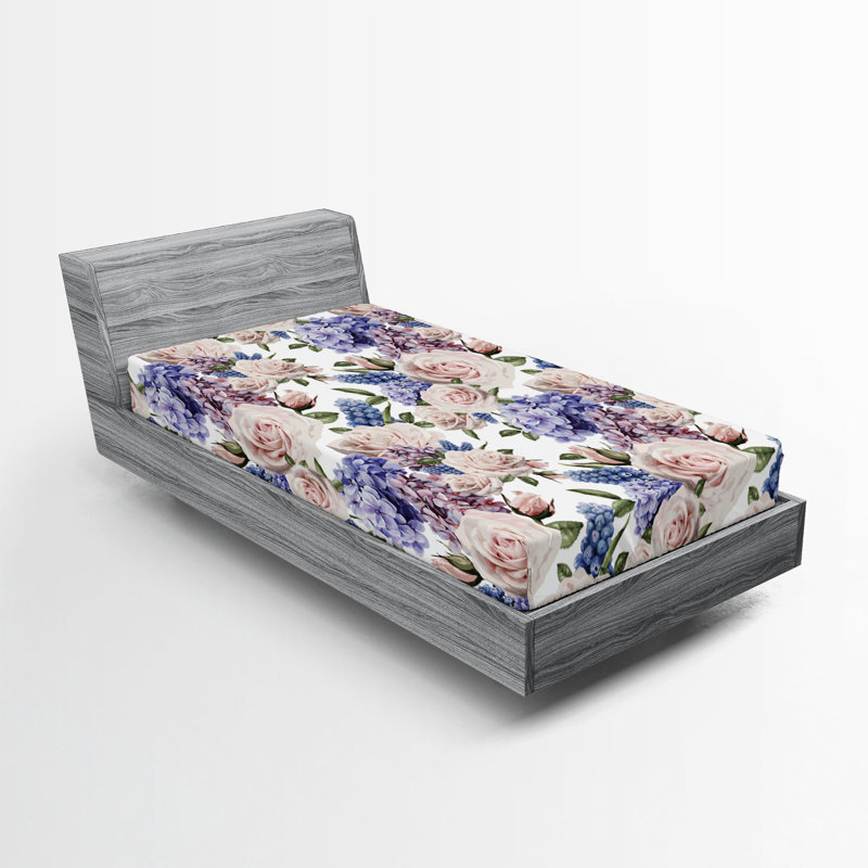 Drap-housse à motif floral Ambesonne, Drap-housse de taille simple, Lavande, bleu, rosé / floral